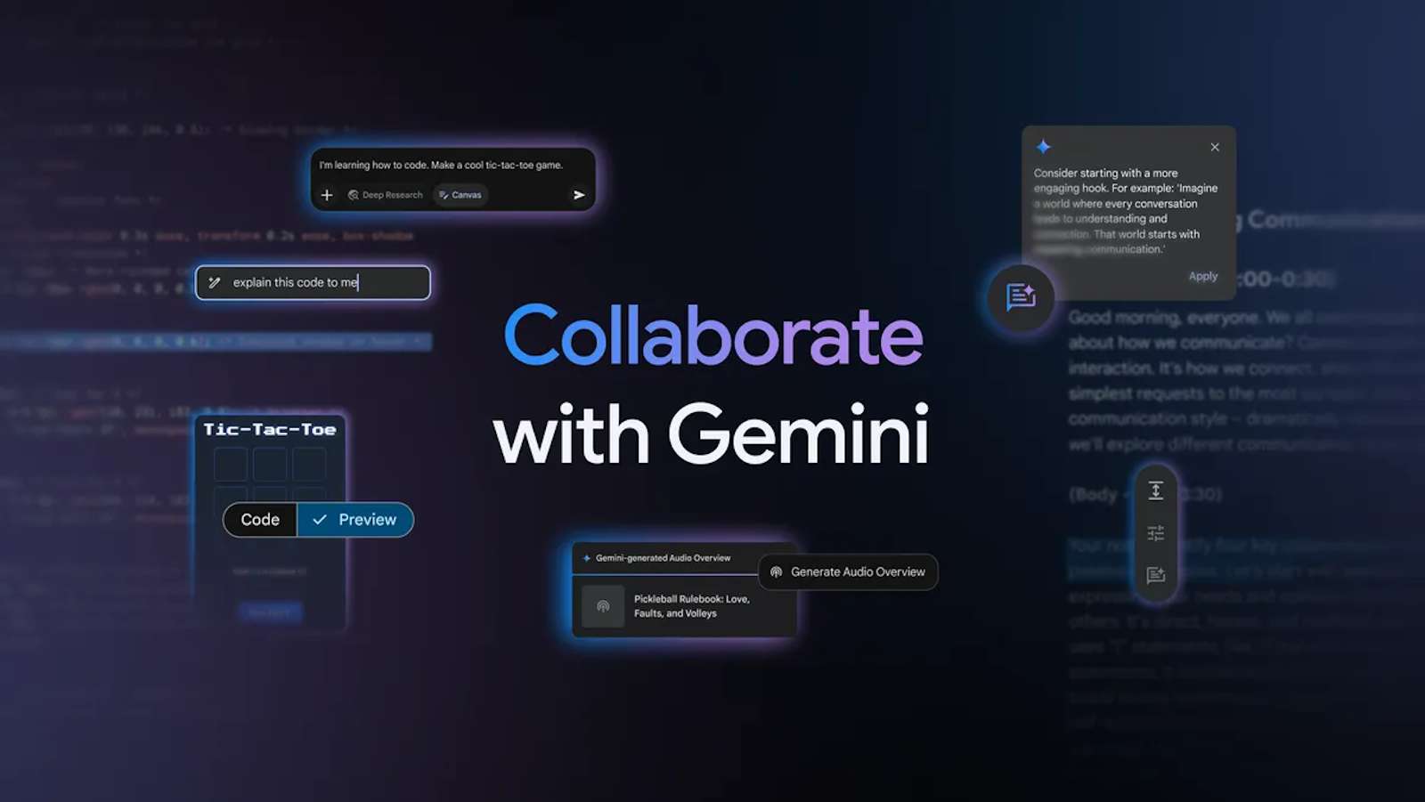 Gemini ajoute la création de contenus avec Canvas et sait faire des podcasts