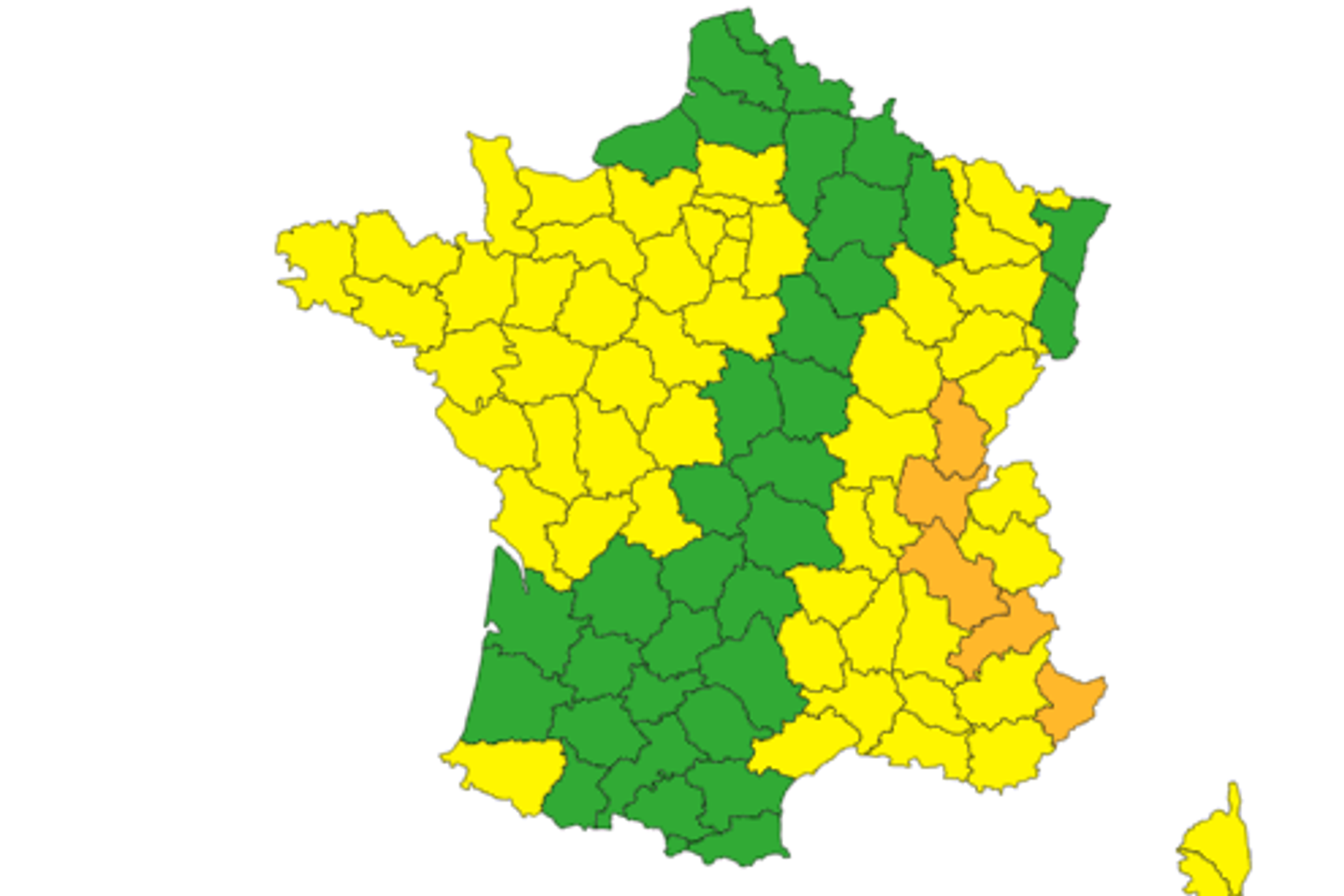 Vingt-cinq départements en vigilance orange mercredi