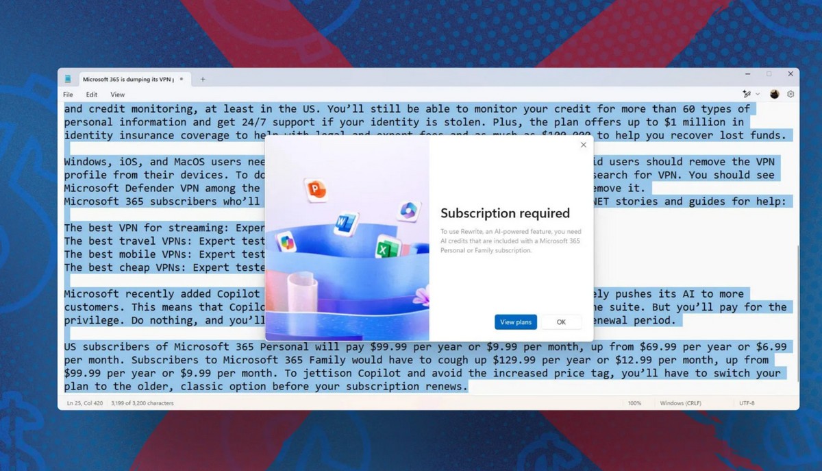 Le Bloc-notes et Paint de Windows sont toujours gratuits, mais l'IA vous coûtera cher