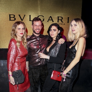 Elisabetta Marra, Paolo Stella, Kristina Bazan and Candela Pelizza during the Bulgari party