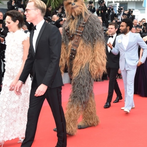 Actress Phoebe Waller-Bridge, actor Paul Bettany, Chewbacca, actors Donald Glover and Alden...