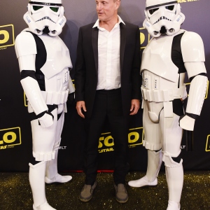 Actor Woody Harrelson and Stormtroopers